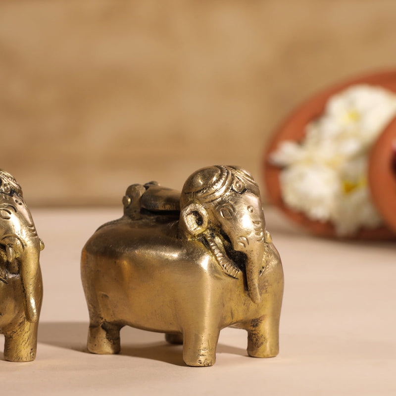 Brass Elephant Inkwell/Ink Pot Pair (2.5 Inch)