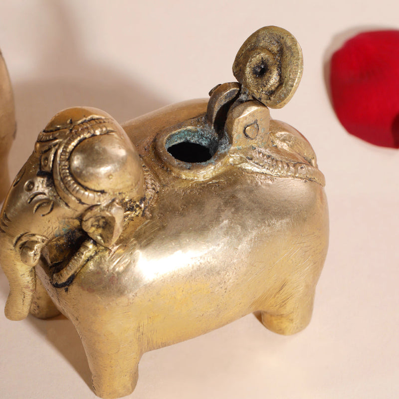 Brass Elephant Inkwell/Ink Pot Pair (2.5 Inch)