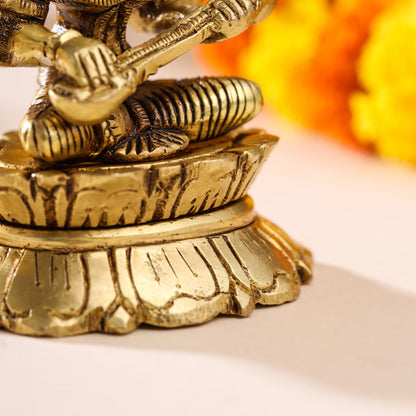 Brass Goddess Saraswati On Lotus (3 Inch)