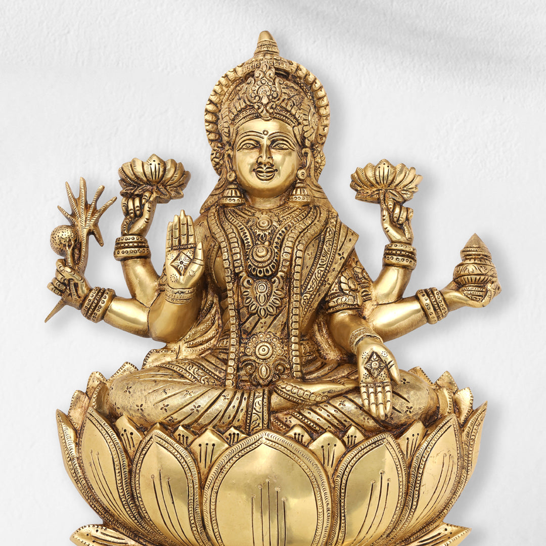 Brass Ganesha Or Lakshmi Lotus Wall Hanging (19 Inch)