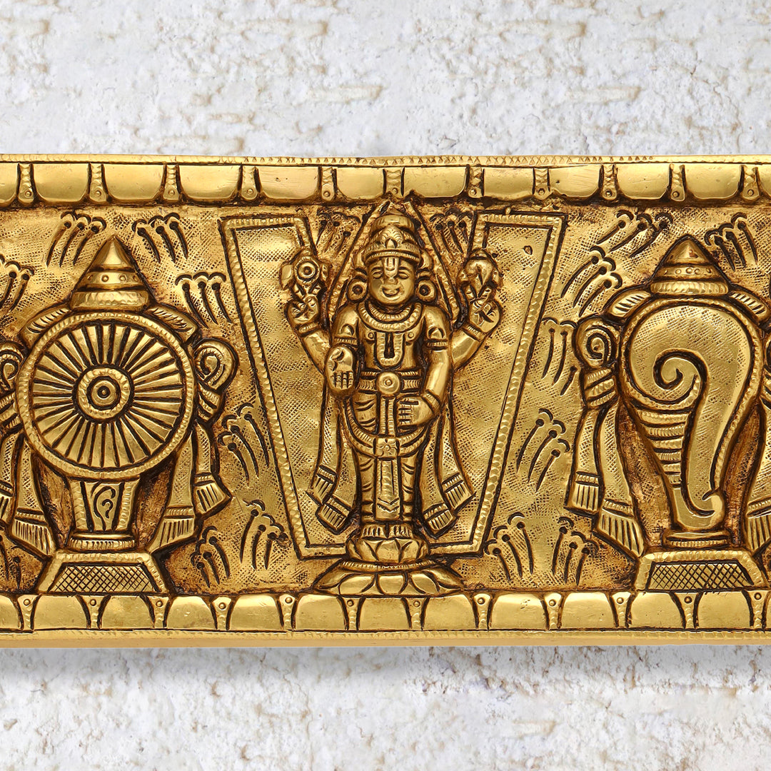 Brass Balaji Shankh Chakra Namah Wall Hanging (5 Inch)