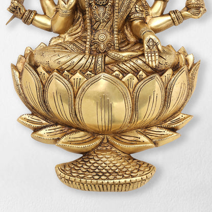 Brass Ganesha Or Lakshmi Lotus Wall Hanging (19 Inch)