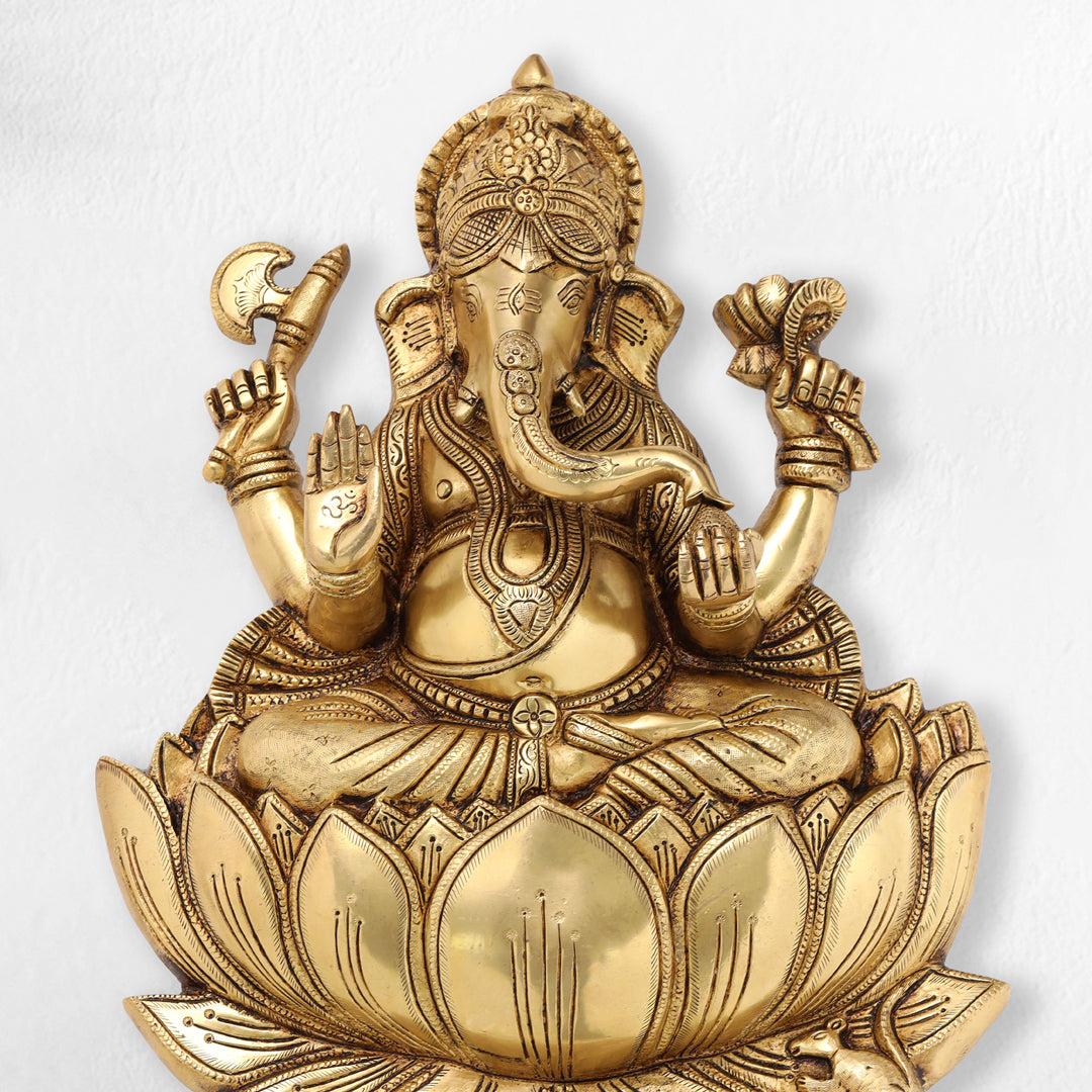 Brass Ganesha Or Lakshmi Lotus Wall Hanging (19 Inch)