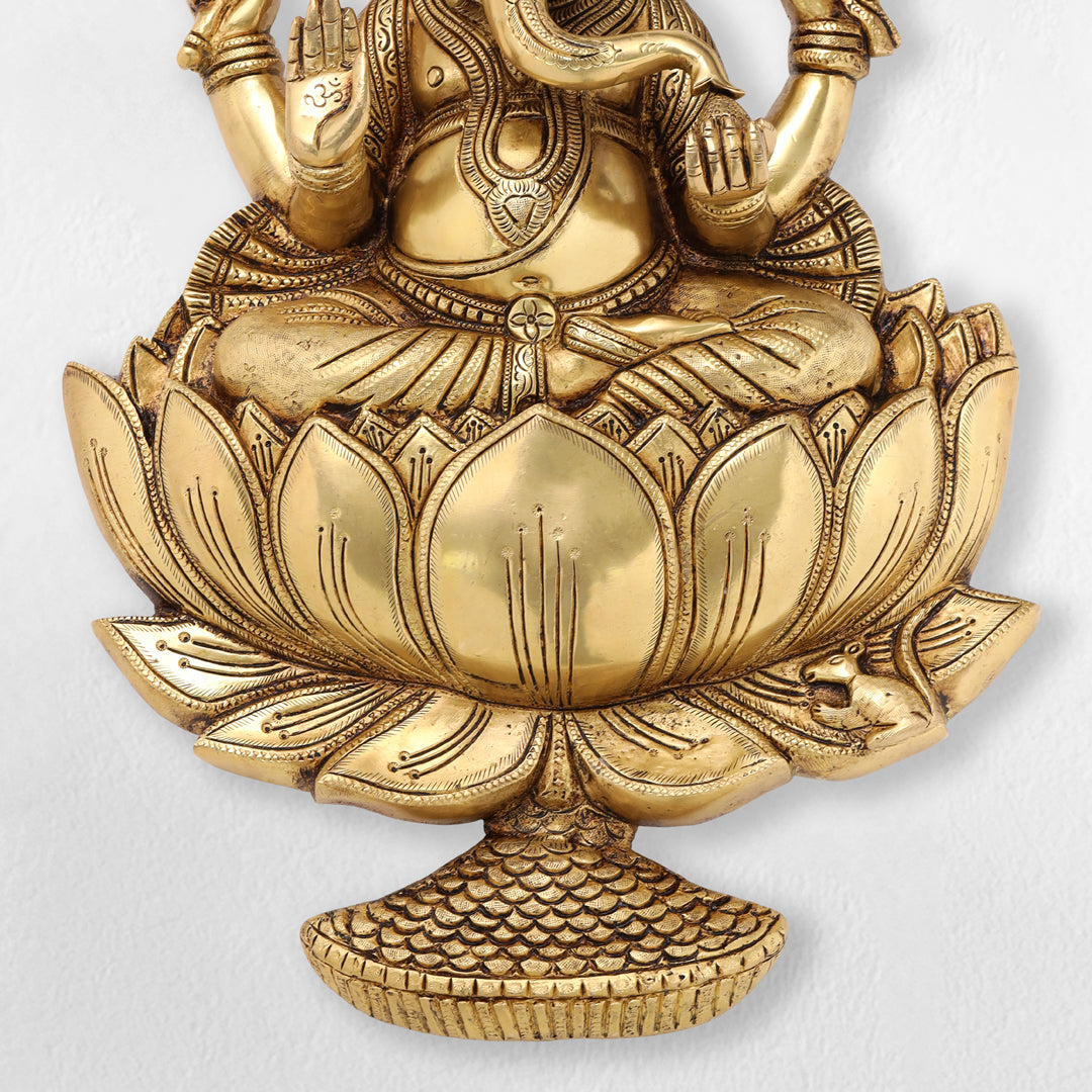 Brass Ganesha Or Lakshmi Lotus Wall Hanging (19 Inch)