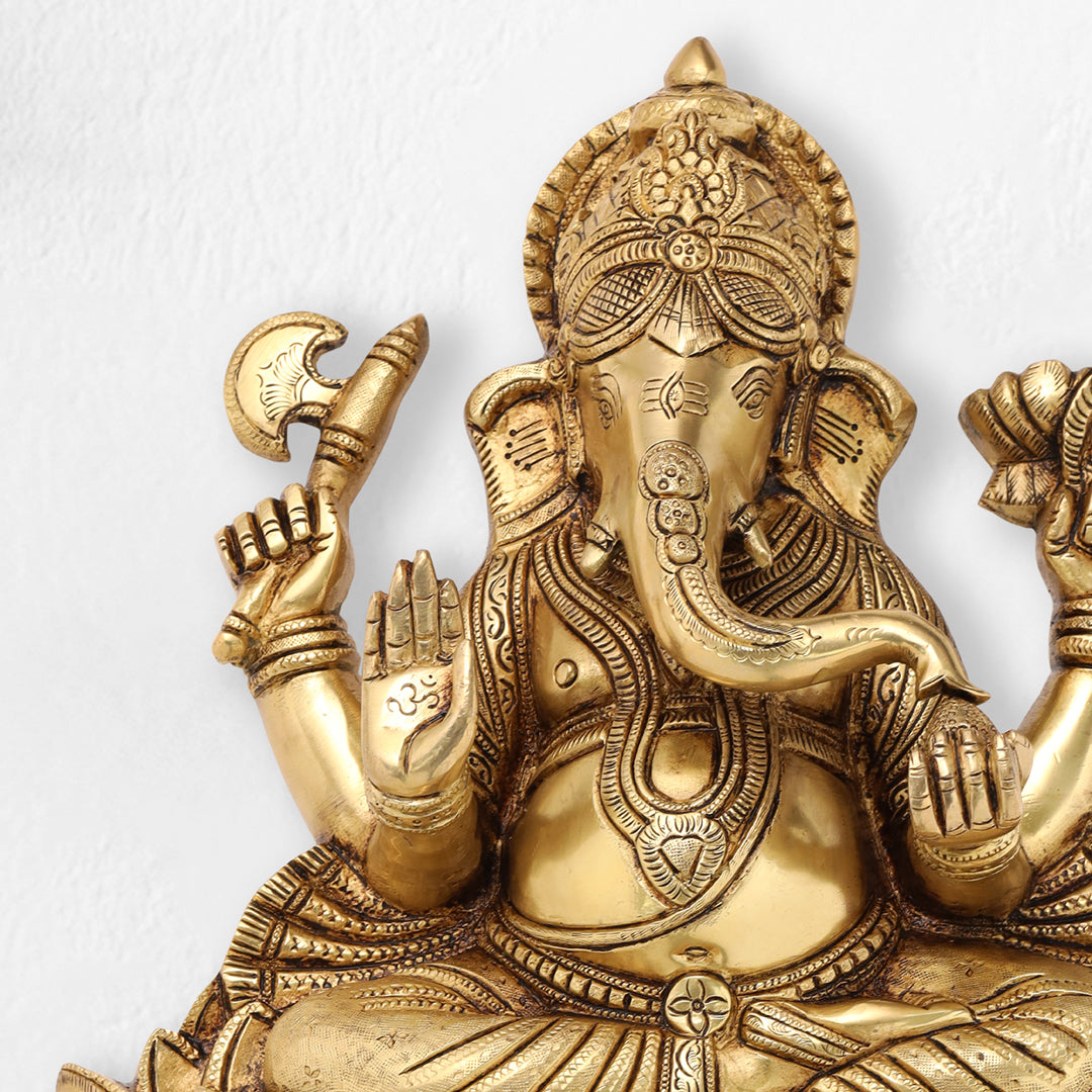 Brass Ganesha Or Lakshmi Lotus Wall Hanging (19 Inch)