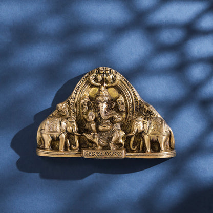 Brass Ganesha And Lakshmi Wall Hanging (7 Inch)