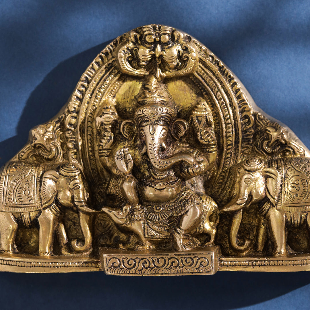 Brass Ganesha And Lakshmi Wall Hanging (7 Inch)