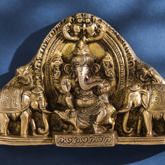 Brass Ganesha And Lakshmi Wall Hanging (7 Inch)