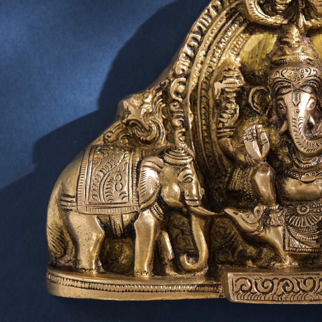 Brass Ganesha And Lakshmi Wall Hanging (7 Inch)