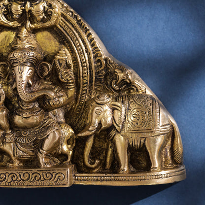 Brass Ganesha And Lakshmi Wall Hanging (7 Inch)