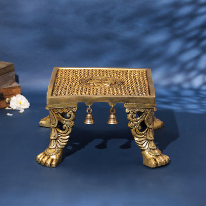 Brass Superfine Chowki With Hanging Bells (7")