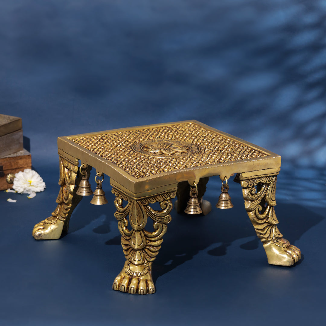 Brass Superfine Chowki With Hanging Bells (7")