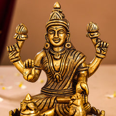 Brass Superfine Lotus Ganesha And Lakshmi Idols (5.8 Inch)
