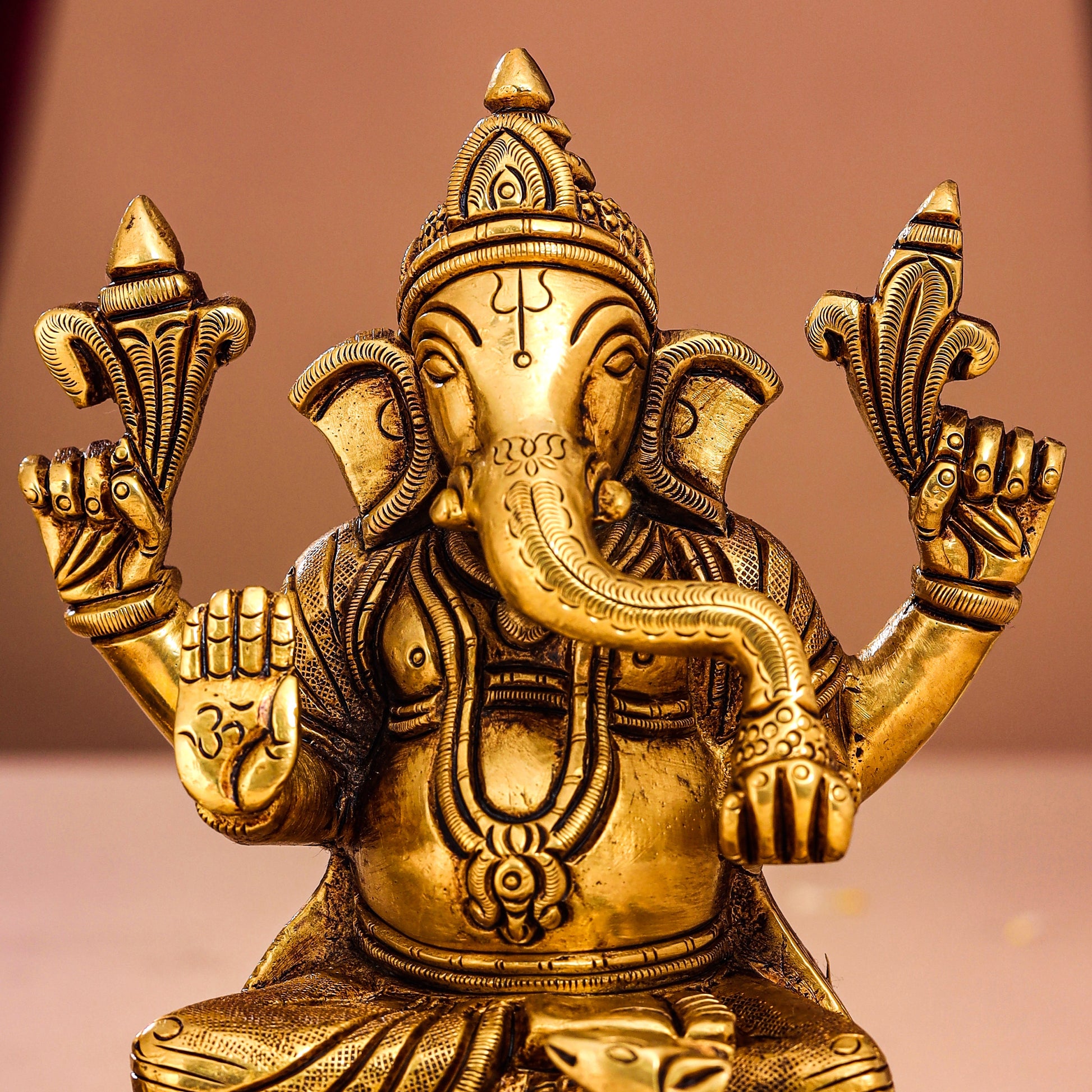 Brass Superfine Lotus Ganesha And Lakshmi Idols (5.8 Inch)