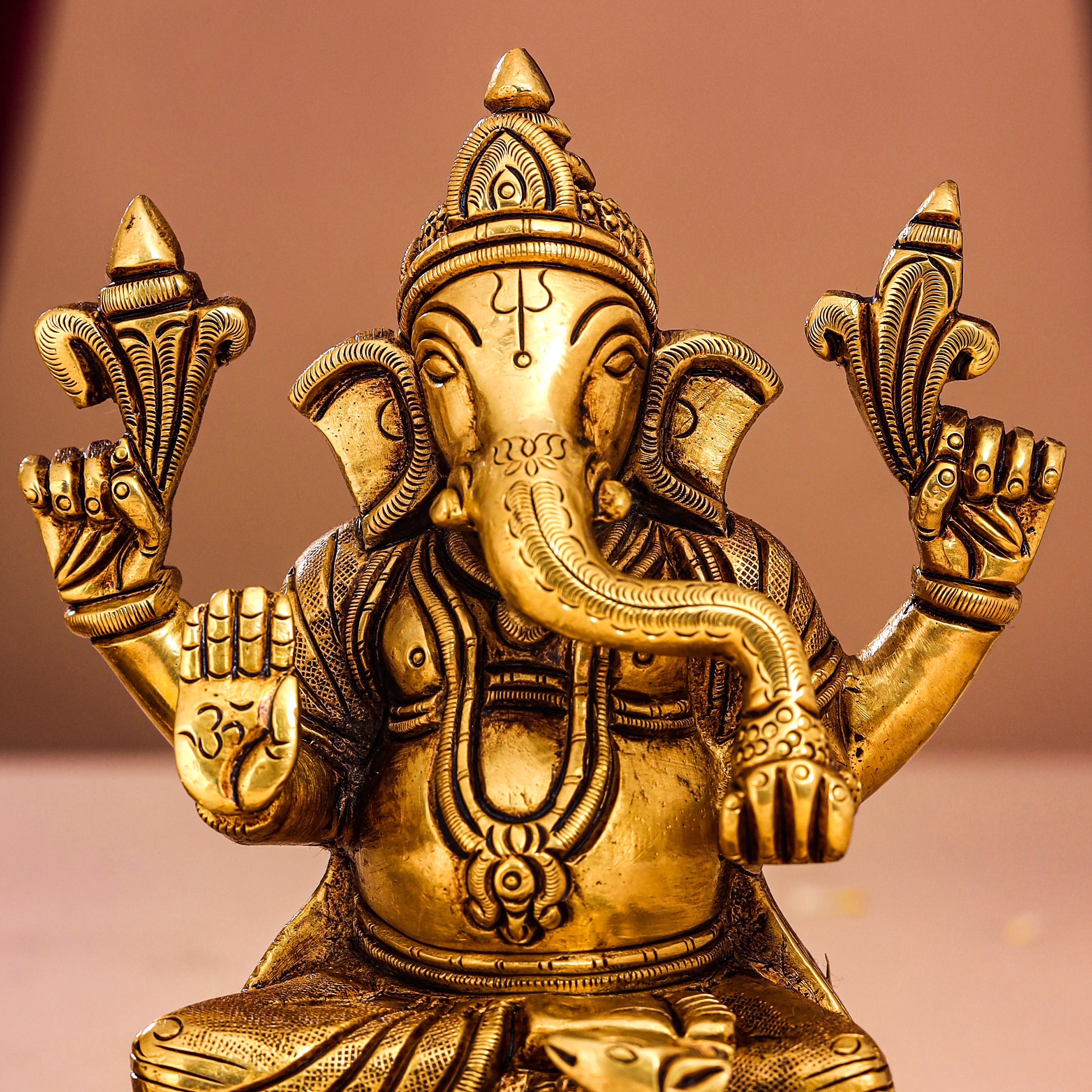 Brass Superfine Lotus Ganesha And Lakshmi Idols (5.8 Inch)