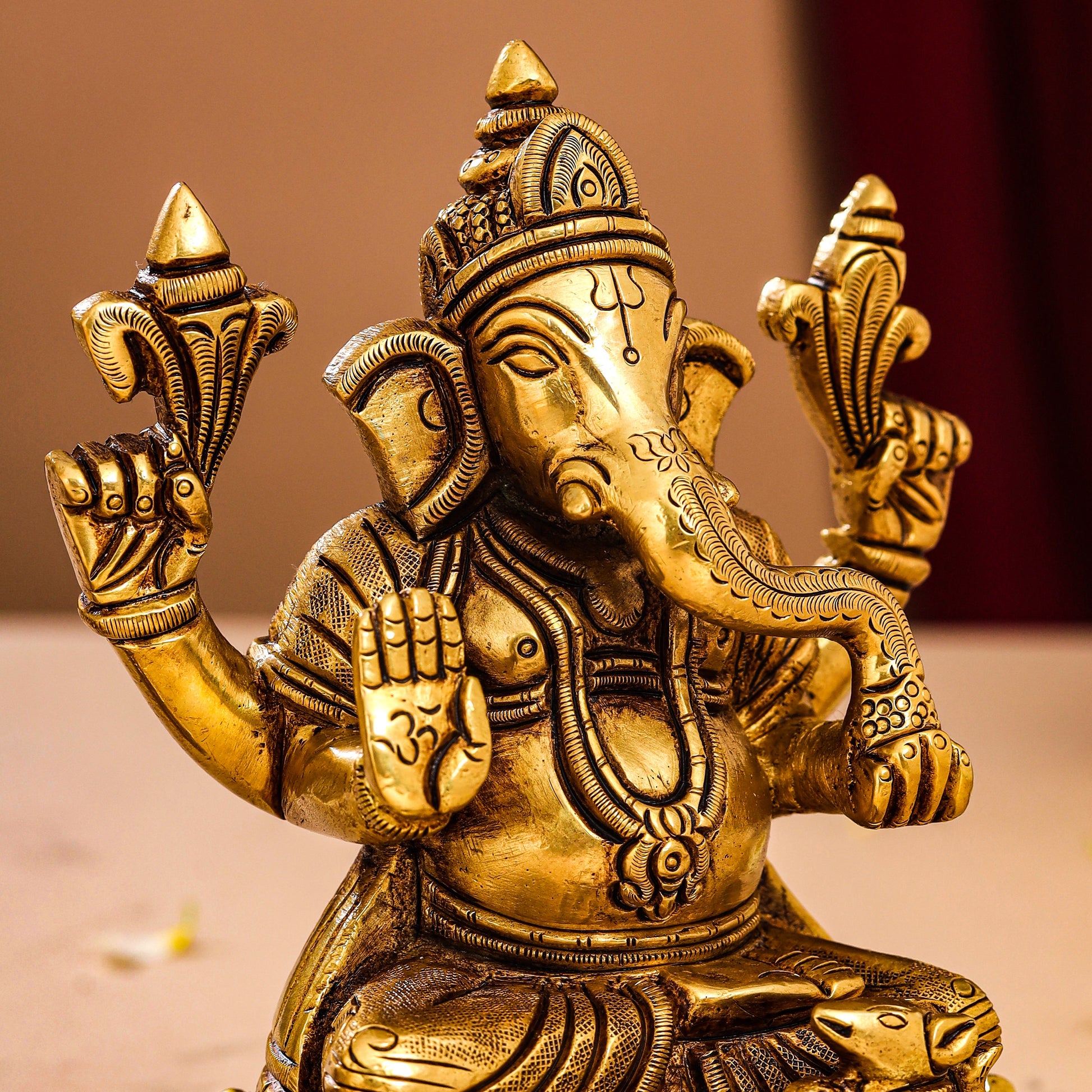 Brass Superfine Lotus Ganesha And Lakshmi Idols (5.8 Inch)