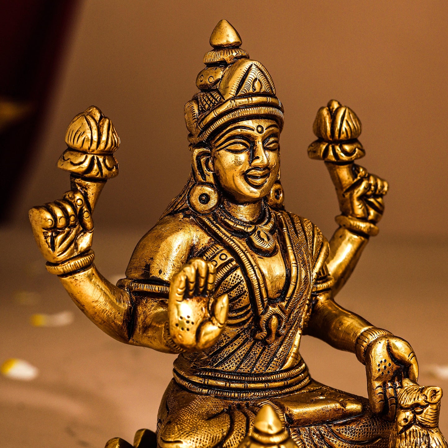 Brass Superfine Lotus Ganesha And Lakshmi Idols (5.8 Inch)