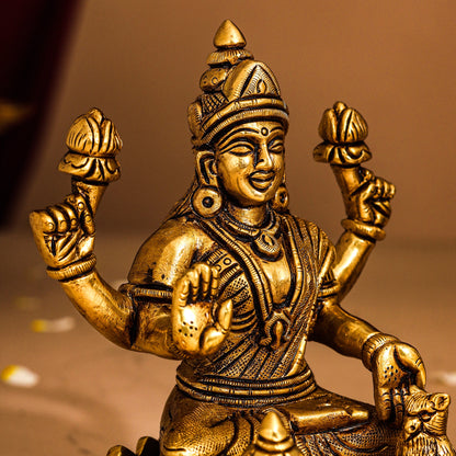 Brass Superfine Lotus Ganesha And Lakshmi Idols (5.8 Inch)