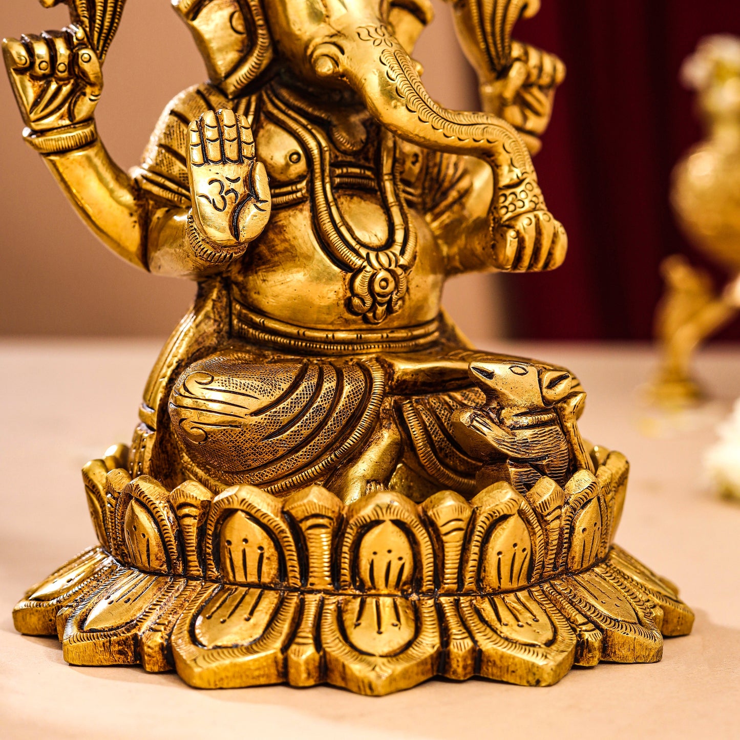 Brass Superfine Lotus Ganesha And Lakshmi Idols (5.8 Inch)