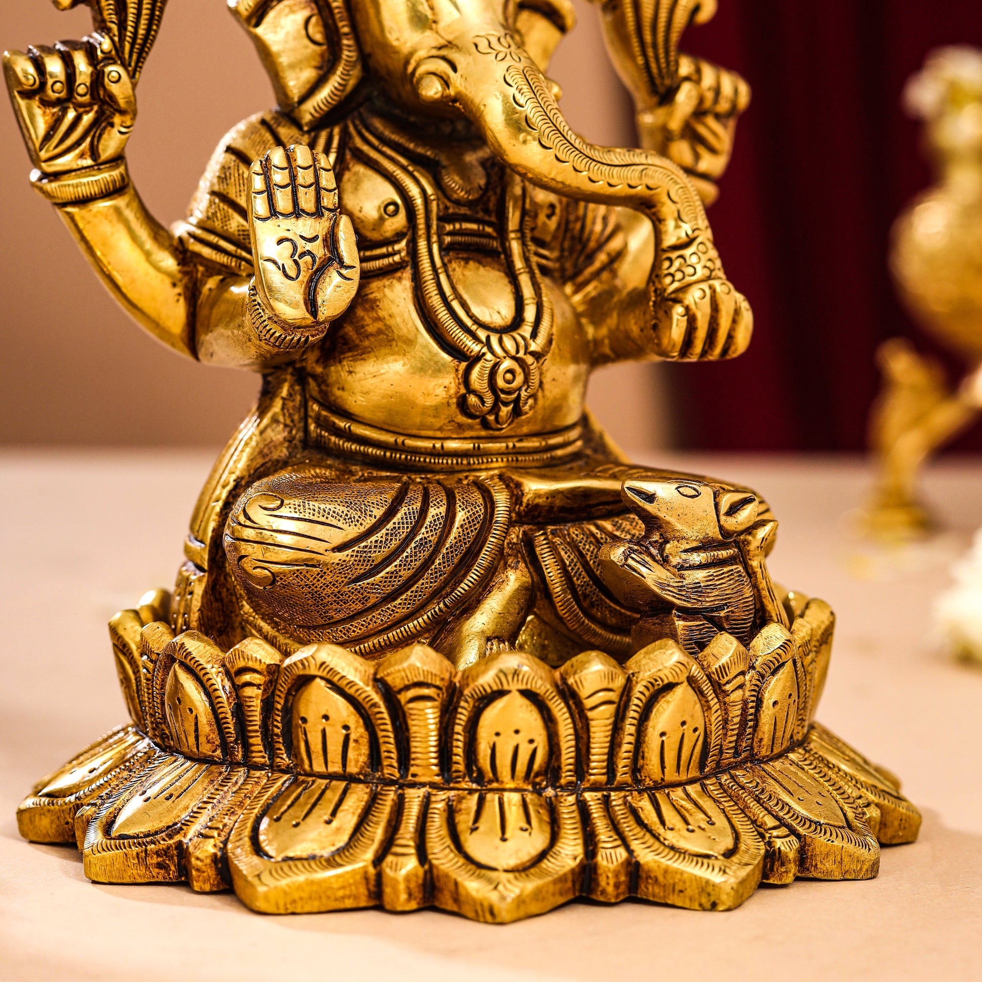 Brass Superfine Lotus Ganesha And Lakshmi Idols (5.8 Inch)