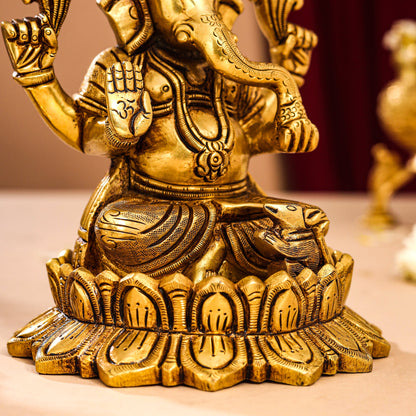 Brass Superfine Lotus Ganesha And Lakshmi Idols (5.8 Inch)