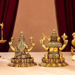 Brass Superfine Lotus Ganesha And Lakshmi Idols (5.8 Inch)