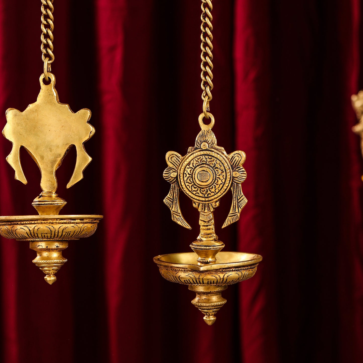 Brass Hanging Shankh And Chakra Diya Set (23 Inch)