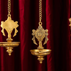 Brass Hanging Shankh And Chakra Diya Set (23 Inch)