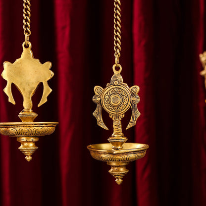 Brass Hanging Shankh And Chakra Diya Set (23 Inch)