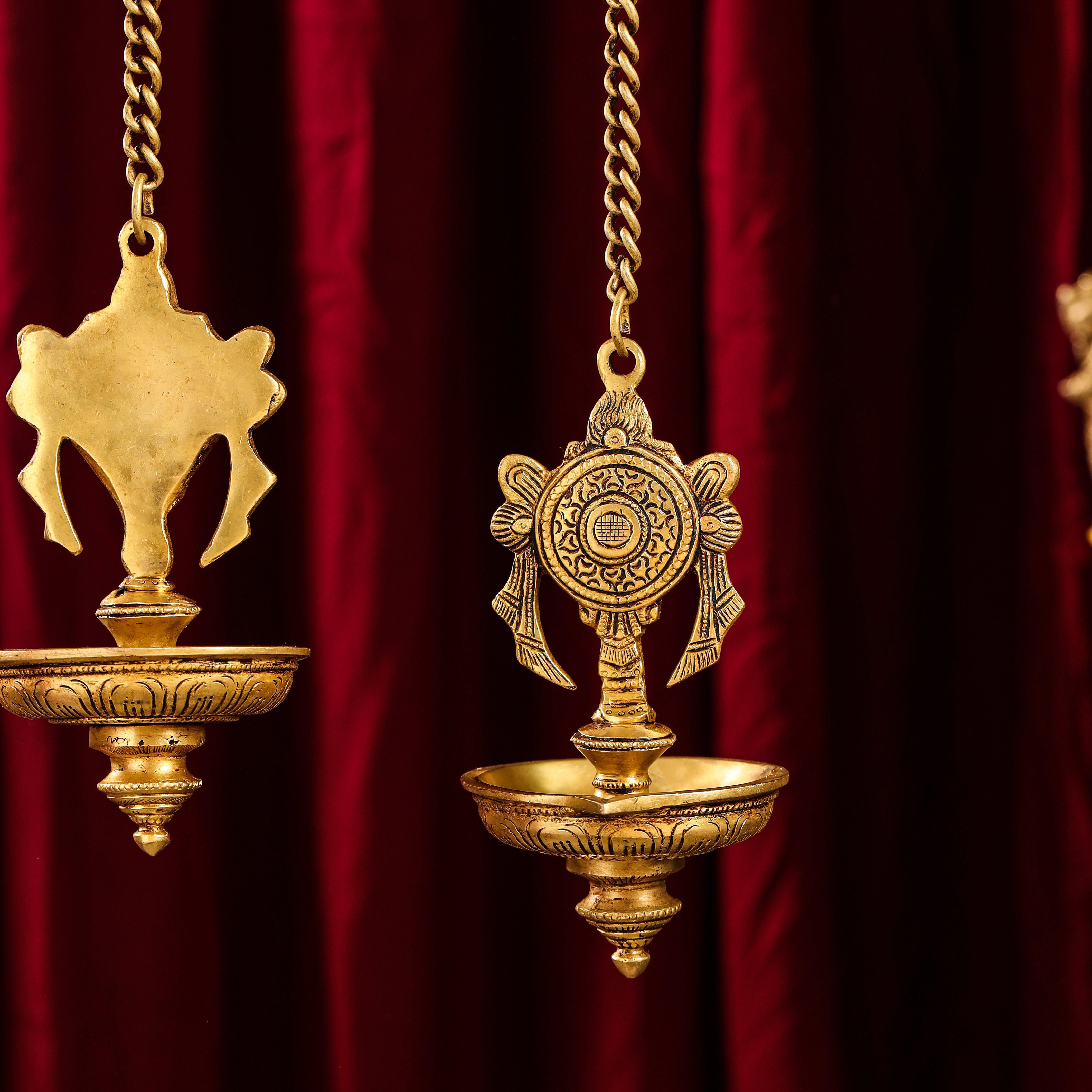 Brass Hanging Shankh And Chakra Diya Set (23 Inch)