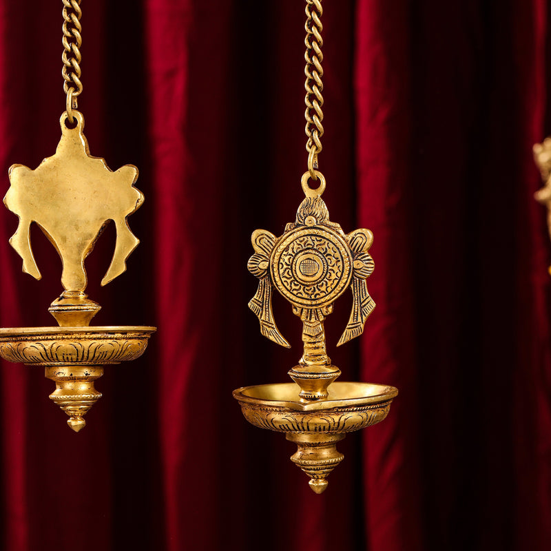 Brass Hanging Shankh And Chakra Diya Set (23 Inch)