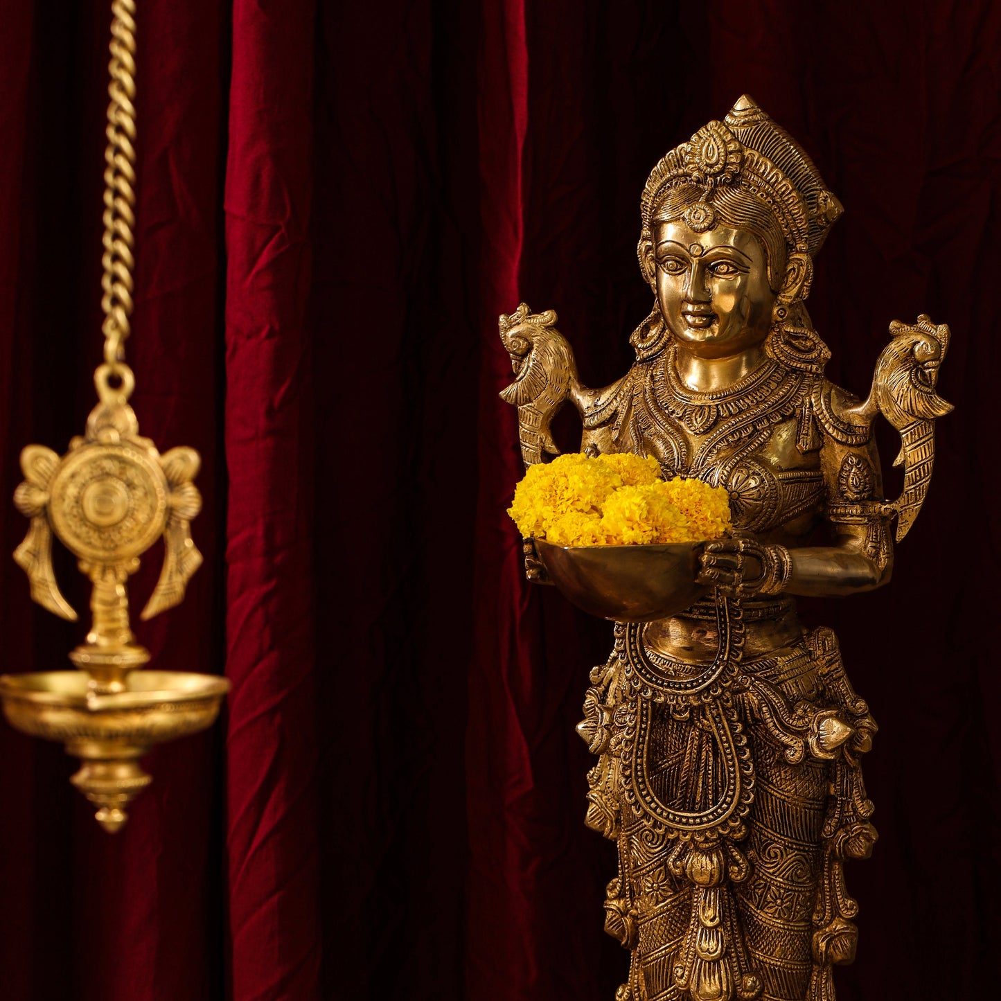 Brass Hanging Shankh And Chakra Diya Set (23 Inch)