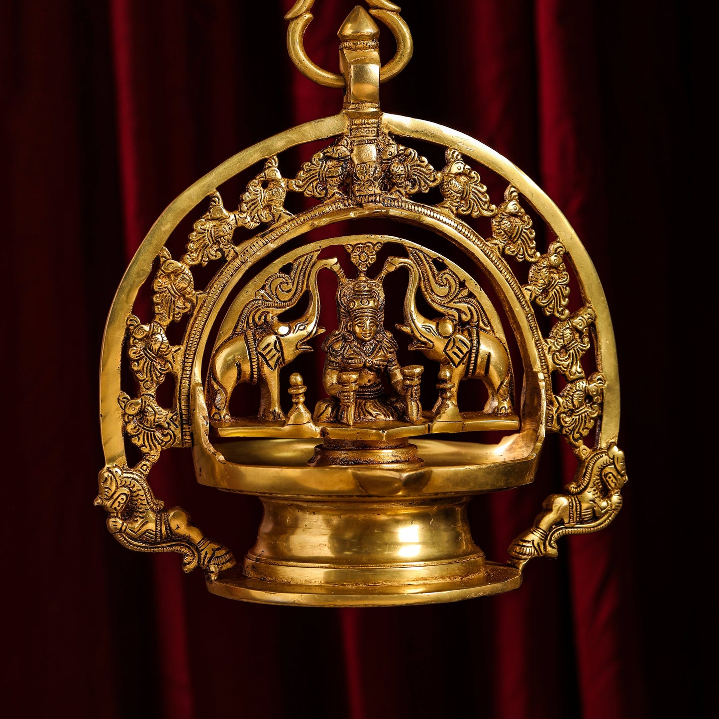 Brass Goddess Gaja Lakshmi Wall Hanging Lamp/Diya (38 Inch)