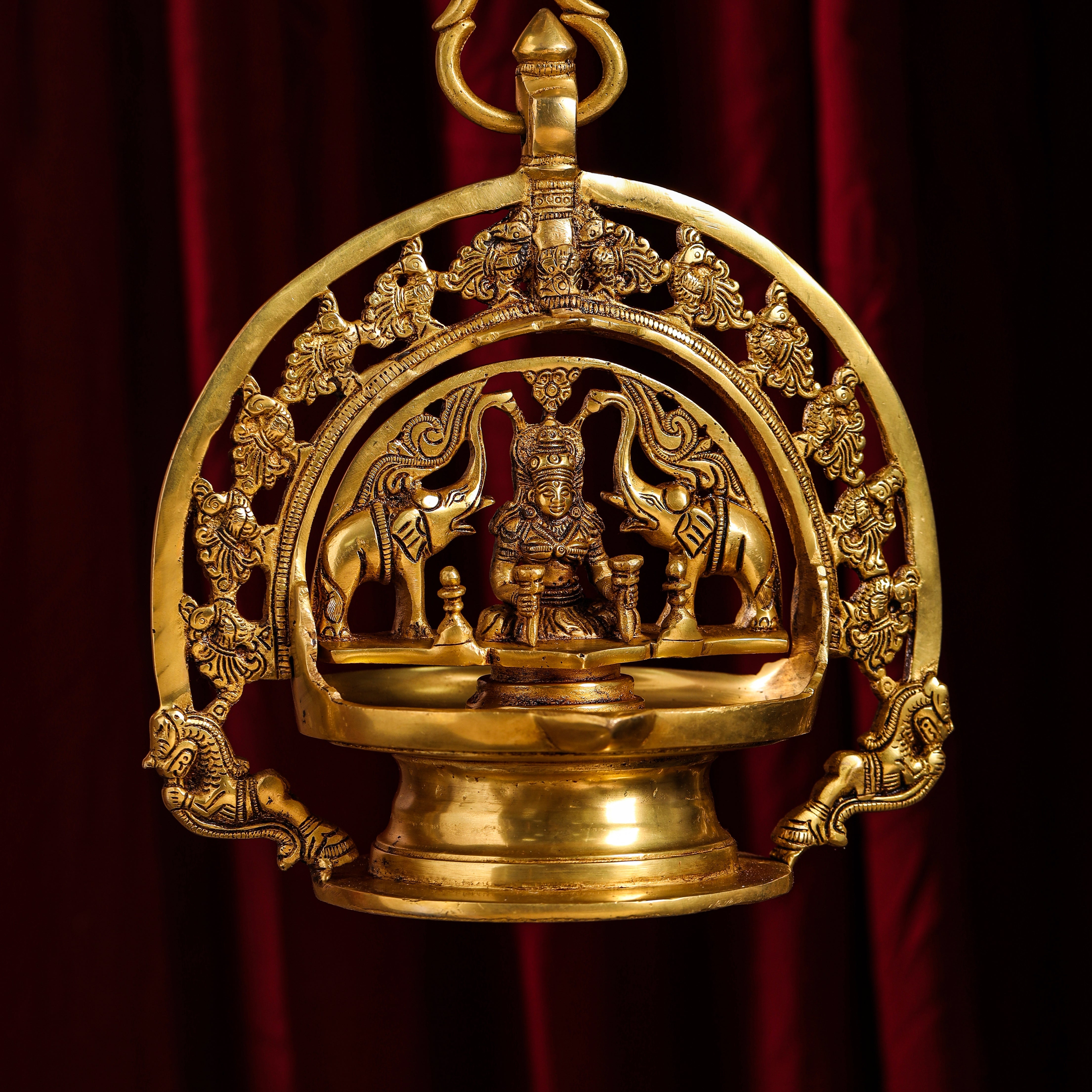 Brass Goddess Gaja Lakshmi Wall Hanging Lamp/Diya (38 Inch)