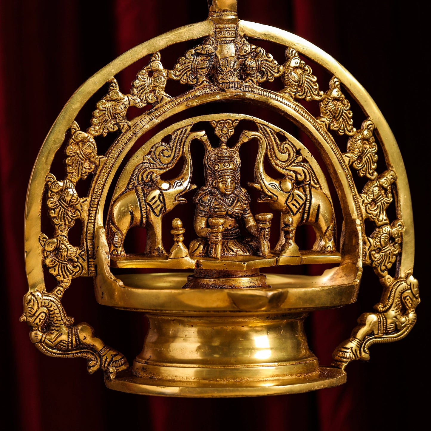 Brass Goddess Gaja Lakshmi Wall Hanging Lamp/Diya (38 Inch)