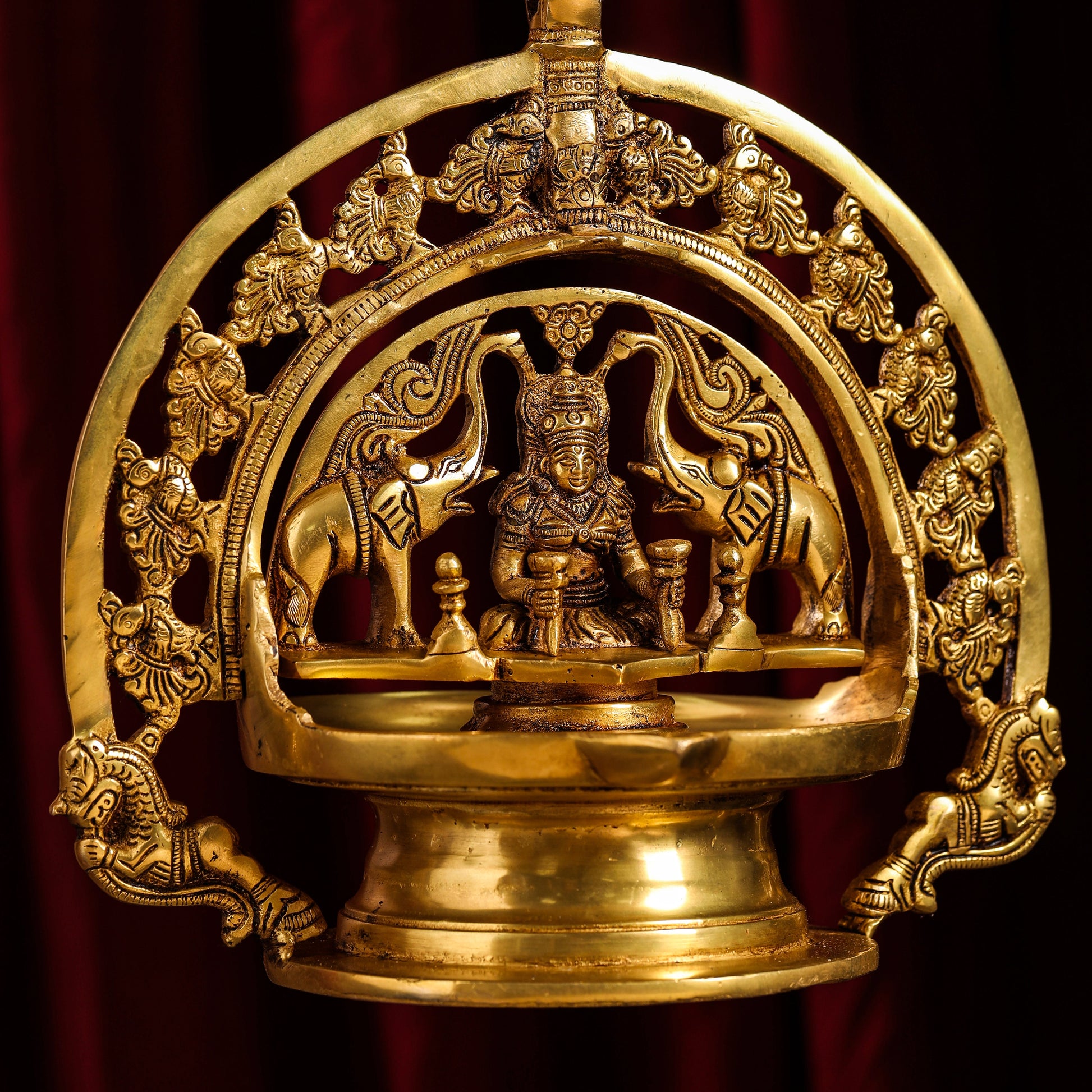 Brass Goddess Gaja Lakshmi Wall Hanging Lamp/Diya (38 Inch)