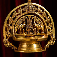 Brass Goddess Gaja Lakshmi Wall Hanging Lamp/Diya (38 Inch)