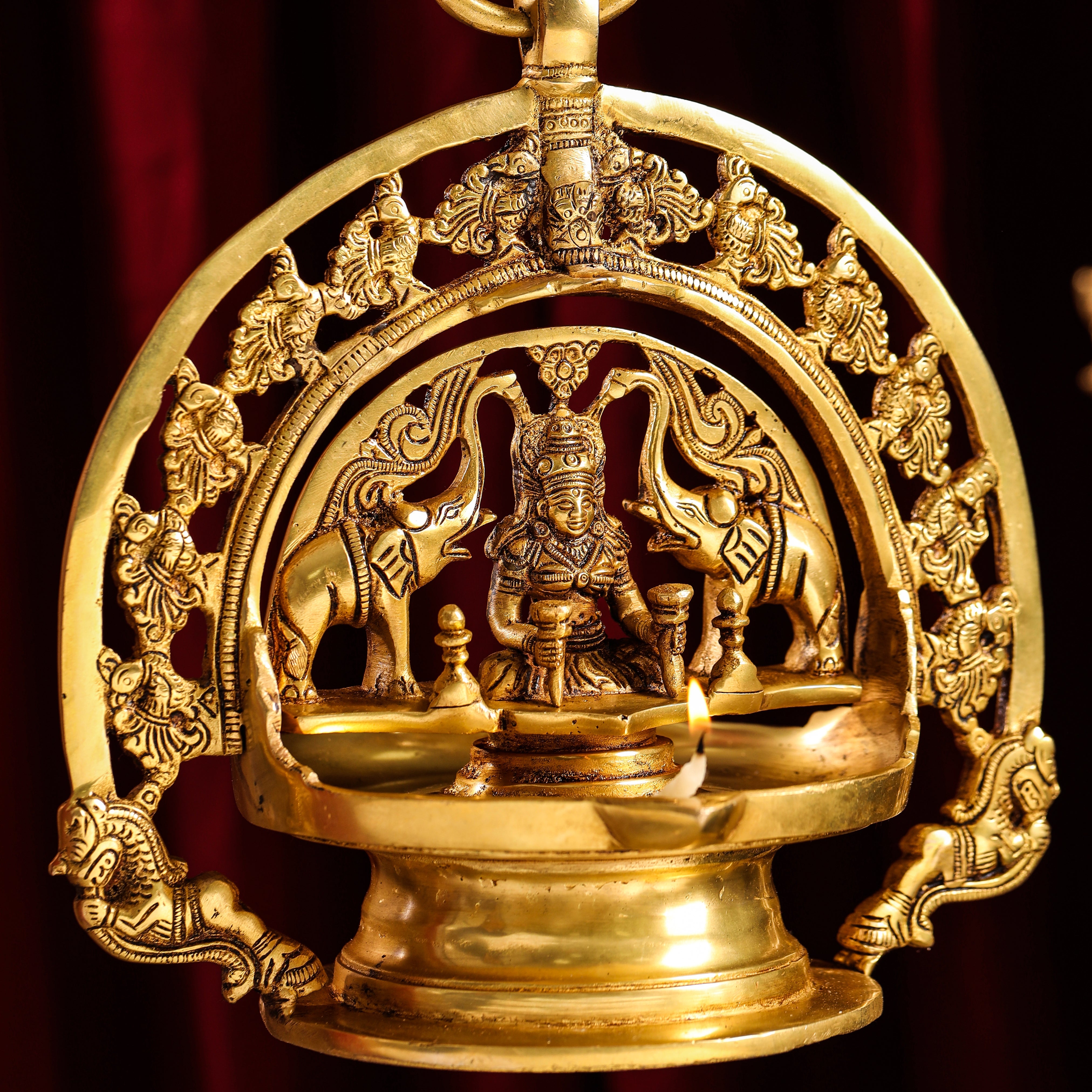 Brass Goddess Gaja Lakshmi Wall Hanging Lamp/Diya (38 Inch)
