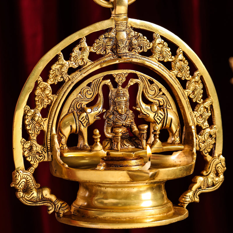 Brass Goddess Gaja Lakshmi Wall Hanging Lamp/Diya (38 Inch)