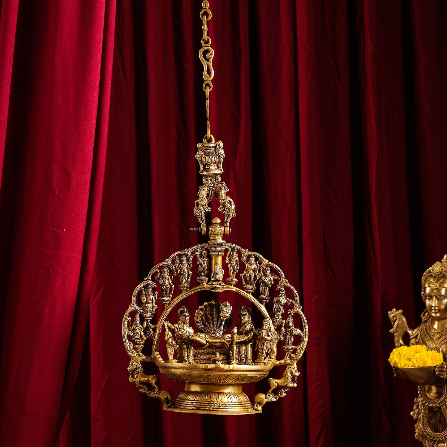 Brass Superfine Dashavatara / Vishnu Avatar Wall Hanging Lamp (46.5 Inch)