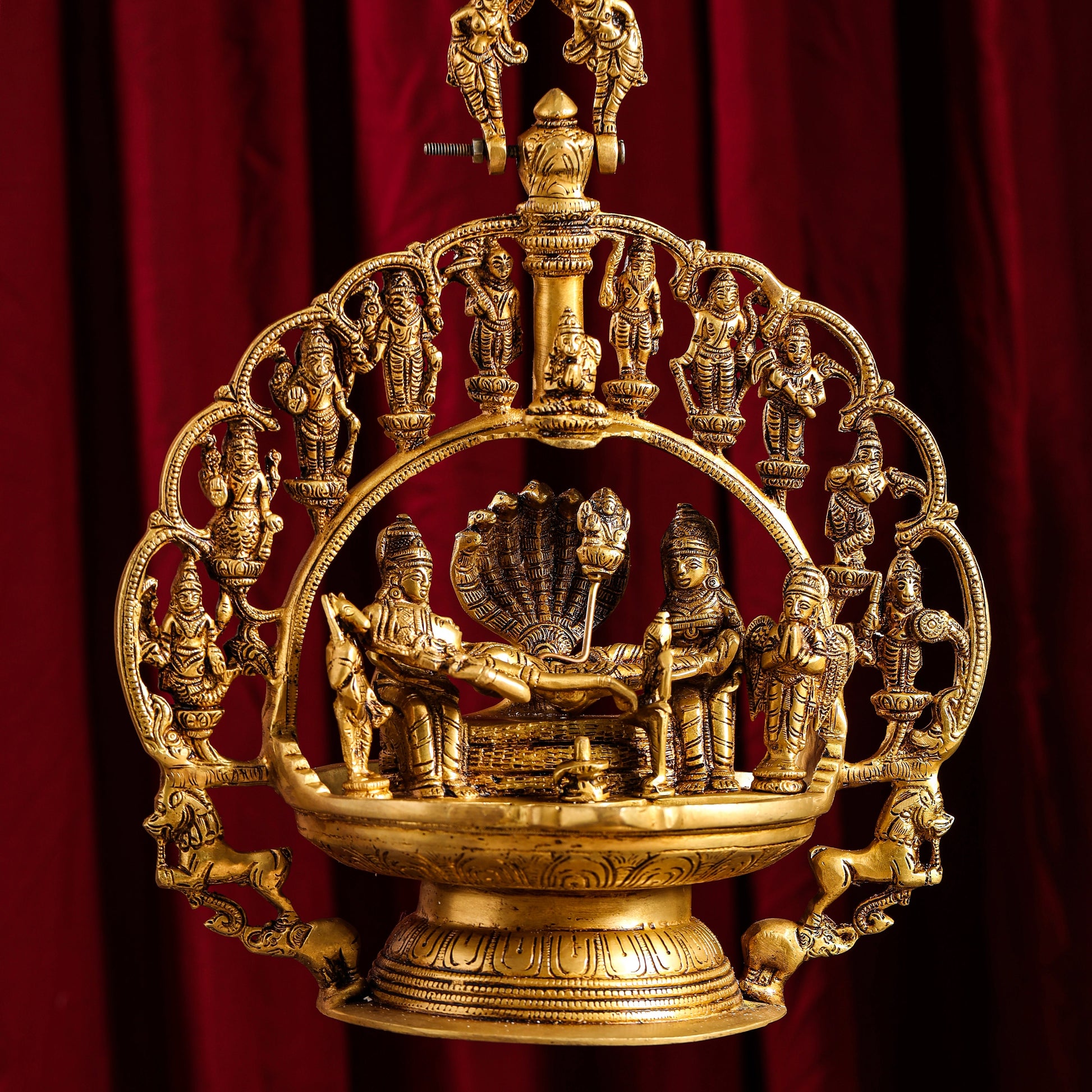 Brass Superfine Dashavatara / Vishnu Avatar Wall Hanging Lamp (46.5 Inch)