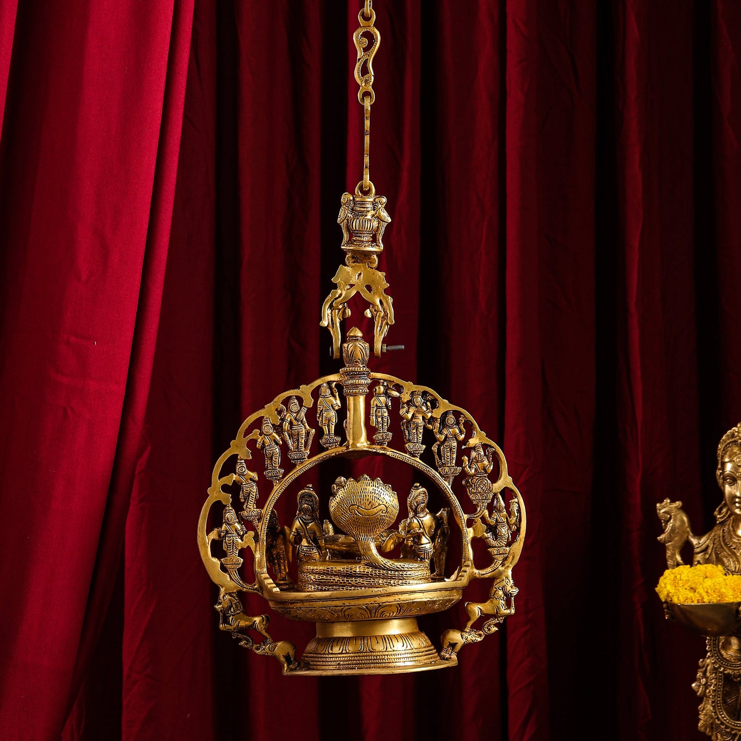 Brass Superfine Dashavatara / Vishnu Avatar Wall Hanging Lamp (46.5 Inch)