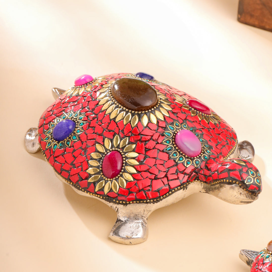 Metal Stone Work Tortoise Figurines Vastu/Feng Shui - Set Of Three