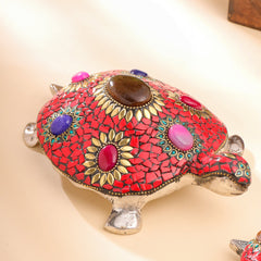 Metal Stone Work Tortoise Figurines Vastu/Feng Shui - Set Of Three