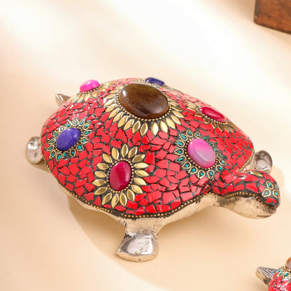 Metal Stone Work Tortoise Figurines Vastu/Feng Shui - Set Of Three