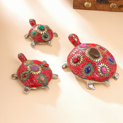 Metal Stone Work Tortoise Figurines Vastu/Feng Shui - Set Of Three