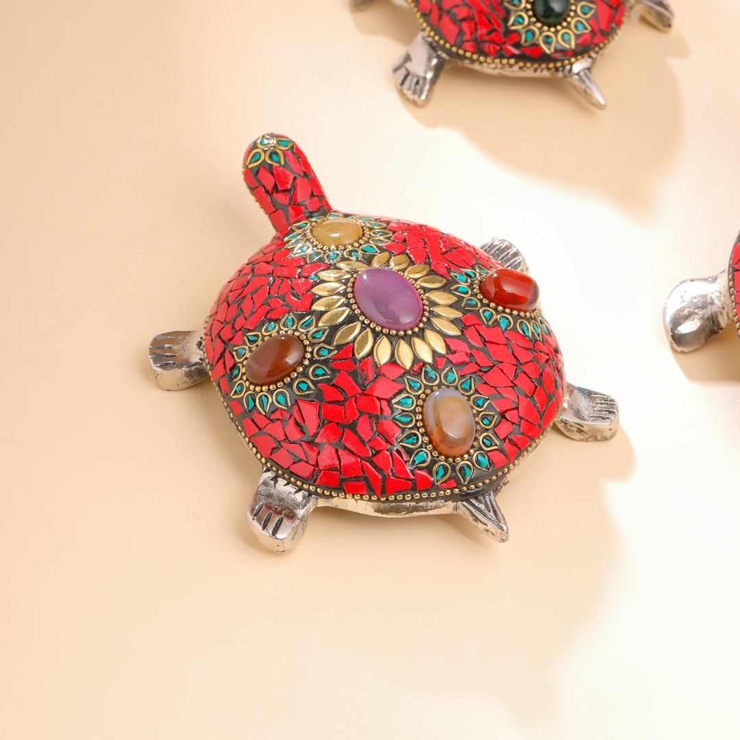 Metal Stone Work Tortoise Figurines Vastu/Feng Shui - Set Of Three