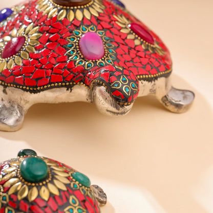 Metal Stone Work Tortoise Figurines Vastu/Feng Shui - Set Of Three