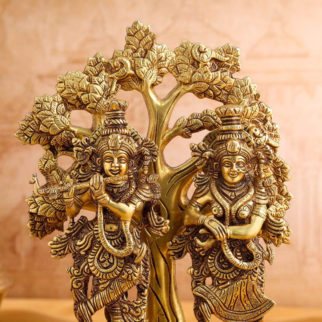 Brass Radha Krishna Idols With Tree (13.5 Inch)