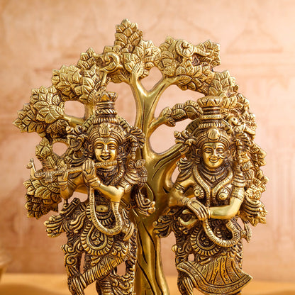 Brass Radha Krishna Idols With Tree (13.5 Inch)